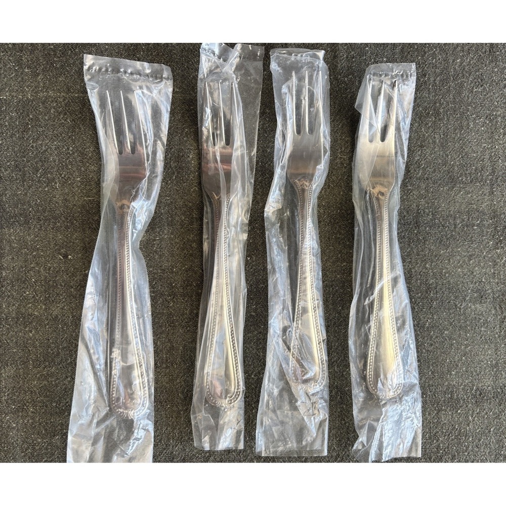 NEW Lenox BEAD Stainless Flatware 4X Cocktail‎ FORKS Plume Tip Beaded 18/10